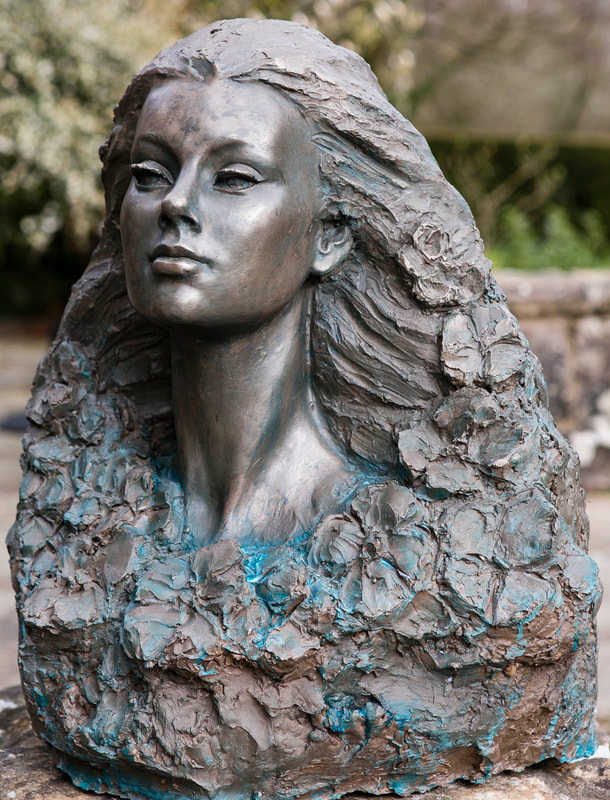 flora - bronze resin with verdigris aged patina by Sculptor Christine Baxter