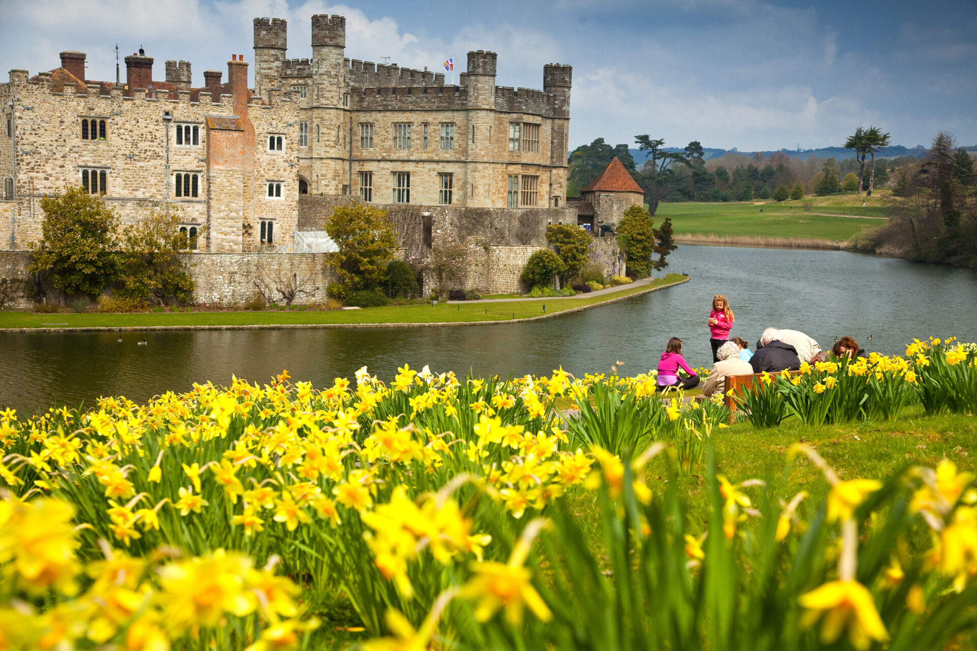Leeds Castle with moat and grounds surrounding